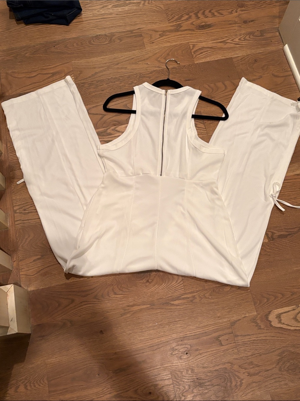 White Sleeveless Jumpsuit with Zipper Back